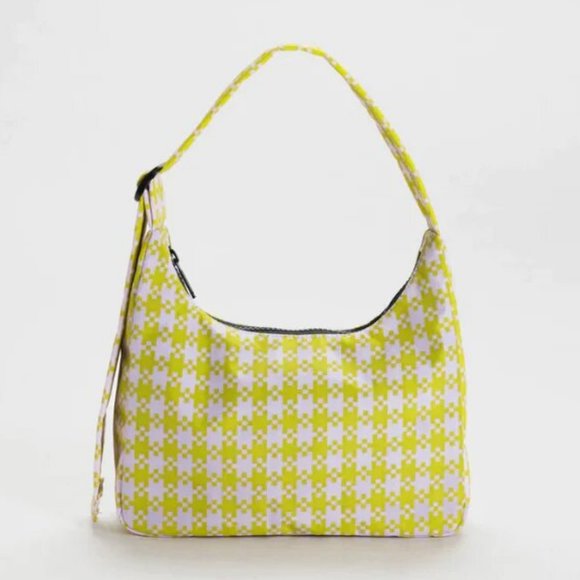 NWT Baggu Mini Nylon Shoulder Bag - Pink Pistachio Pixel Gingham - Picture 2 of 4